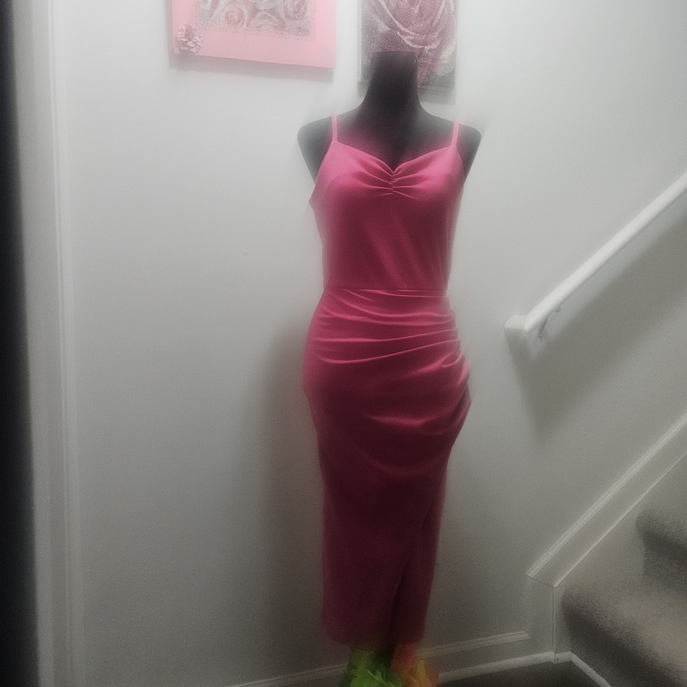 Chic Pink Midi Dress with Spaghetti Straps